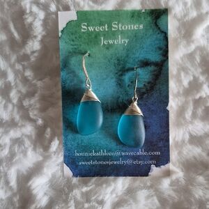 Sterling Silver Blue Seaglass Drop Earrings